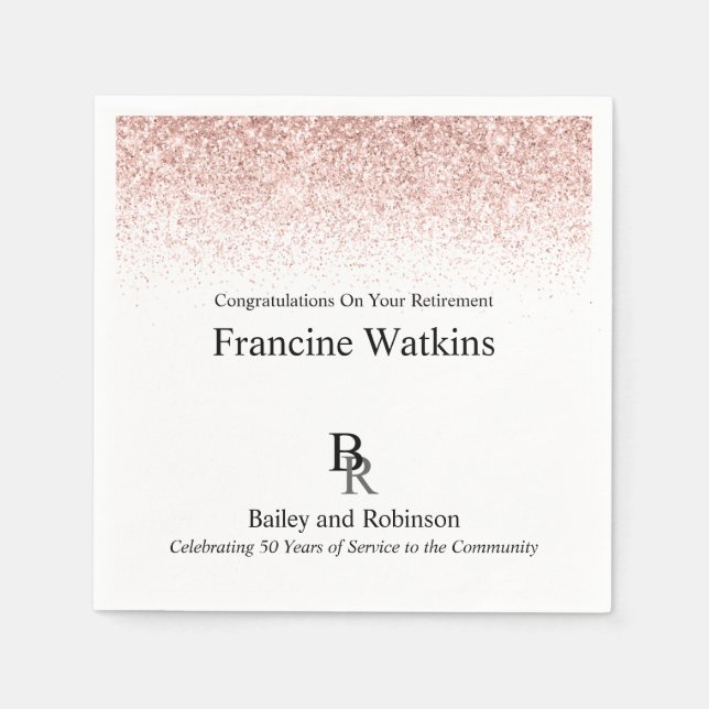 Your Logo Professional Retirement Pink Glitter  Napkins (Front)