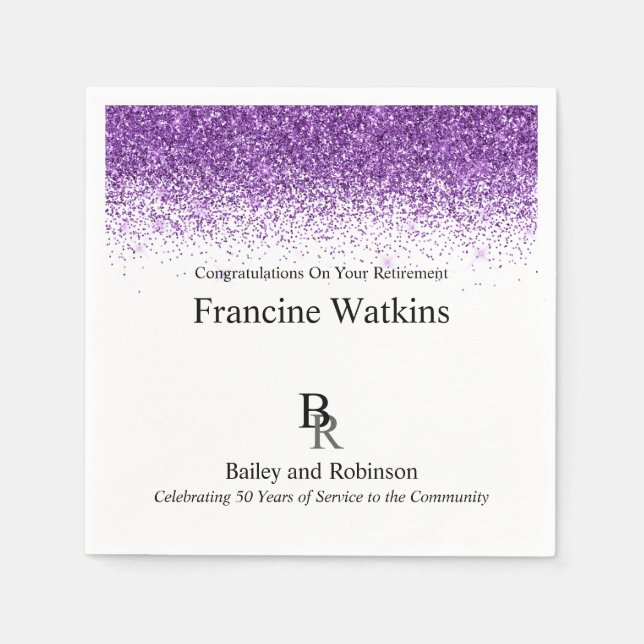 Your Logo Professional Retirement Purple Glitter Napkins (Front)