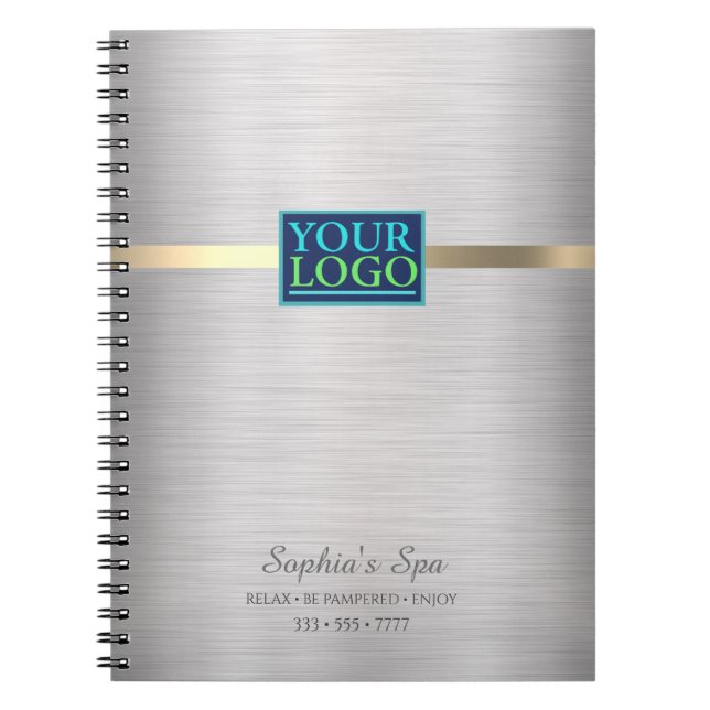 Your Logo, Promote Business, Brushed Silver & Gold Notebook (Front)