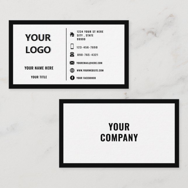 Your Logo Promotional Personalized Black and White Business Card (Front/Back)