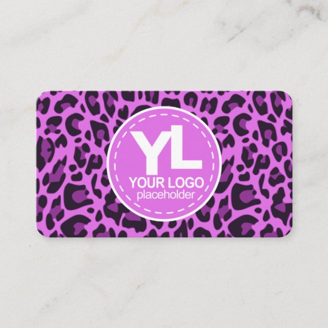 Your Logo Purple Leopard Print Rockabilly Pattern Business Card (Front)