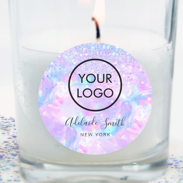 your logo purple opal classic round sticker (Creator Uploaded)