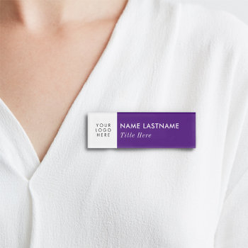 Your Logo Purple White Modern Elegant Title Name Tag by pinkpinetree at Zazzle
