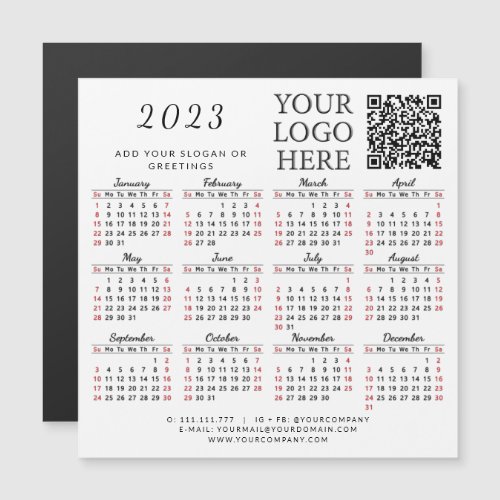 Your Logo  QR Code 2023 Business Calendar Magnet