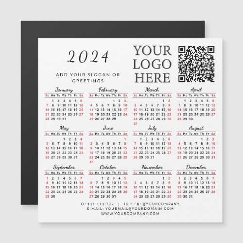 Your Logo QR Code 2024 Business Calendar Magnet