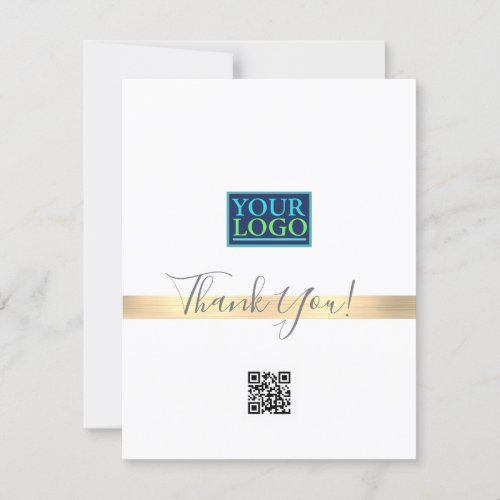 Your Logo QR Code Bus Name Gold Stripe GreyBlue Thank You Card