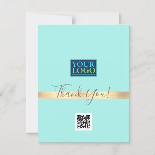 Your Logo QR Code Bus Name Gold Stripe Light Teal Thank You Card