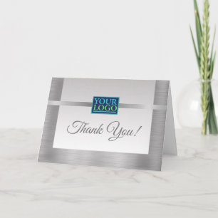 Your Logo, QR Code, Business Name, Message, Silver Letterpress Thank You Card
