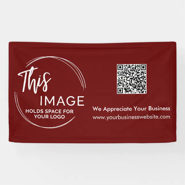 Your Logo & QR Code Business Promo Burgundy Red Banner Zazzle