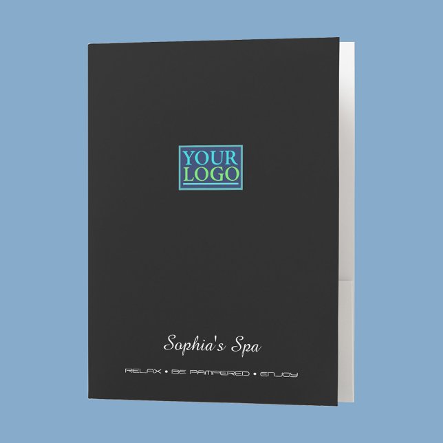 Your Logo, QR Code, Business Promo Name Black Pocket Folder (Creator Uploaded)