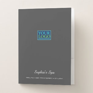 Your Logo, QR Code, Business Promo Name Dark Grey Pocket Folder