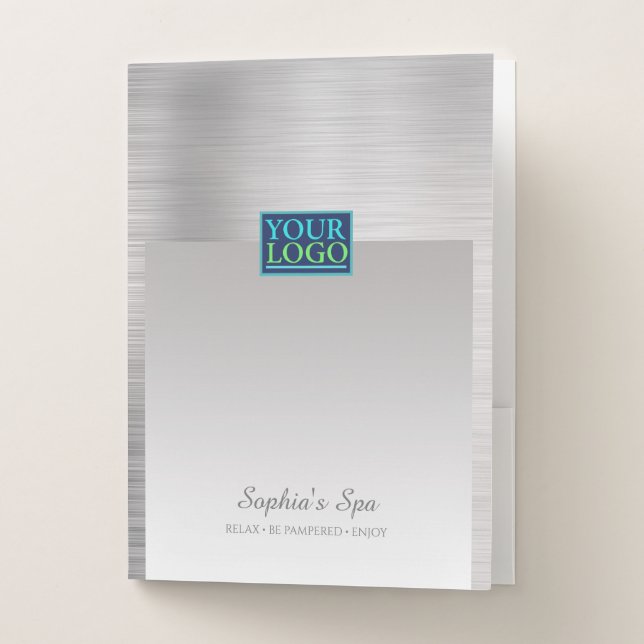Your Logo, QR Code Business Promo Name, Silver Pocket Folder (Front)