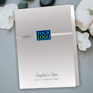 Your Logo, QR Code, Business Promo Name, Silver Pocket Folder