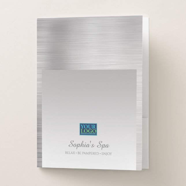 Your Logo QR Code Business Promo Name, Silver Vs 2 Pocket Folder (Front)
