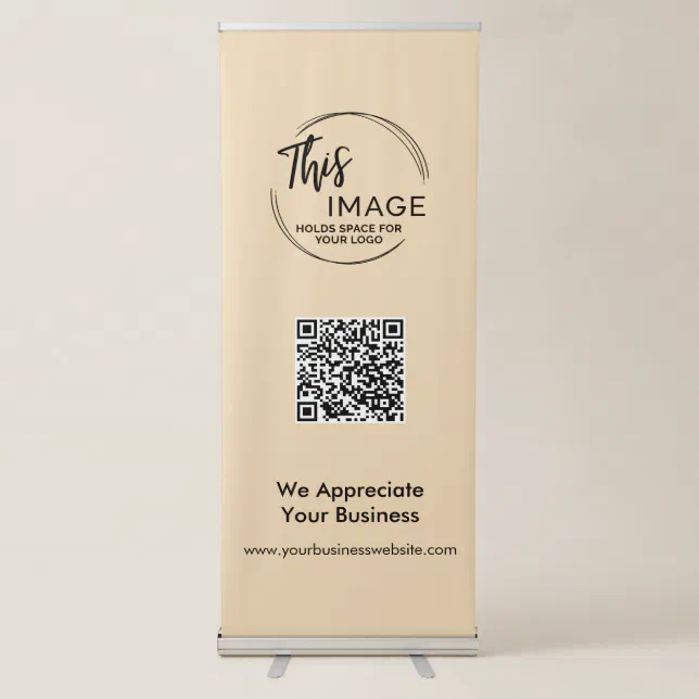 Your Logo & QR Code Business Promo Neutral Sand Retractable Banner | Zazzle