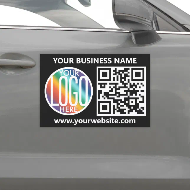 Your Logo & QR Code Business Promotional Black Car Magnet | Zazzle