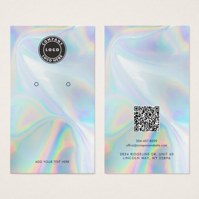 Your Logo QR Code Holographic Earring Display Card (Front & Back)
