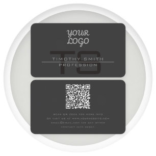 Your Logo & QR code Modern Dark Gray Business Card