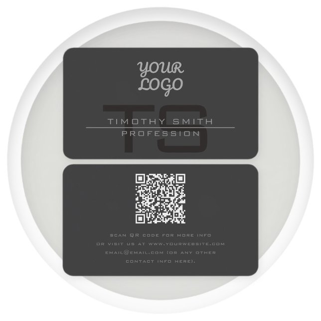 Your Logo & QR code Modern Dark Gray Business Card (Creator Uploaded)