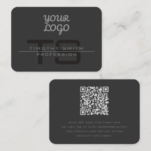 Your Logo & QR code Modern Elegant Dark Gray Business Card