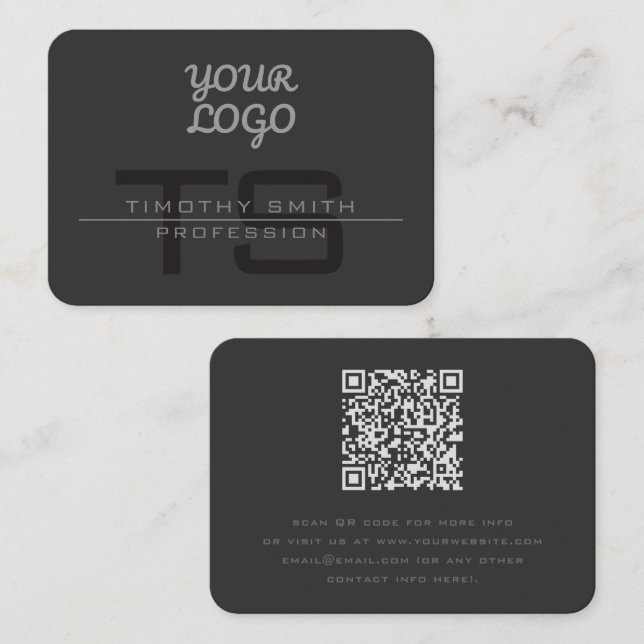 Your Logo & QR code Modern Elegant Dark Gray Business Card (Front/Back)
