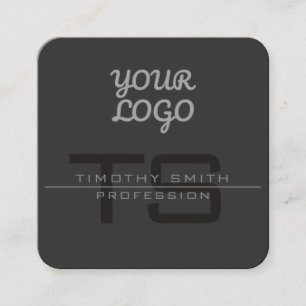 Your Logo & QR code Modern Elegant Dark Gray Square Business Card