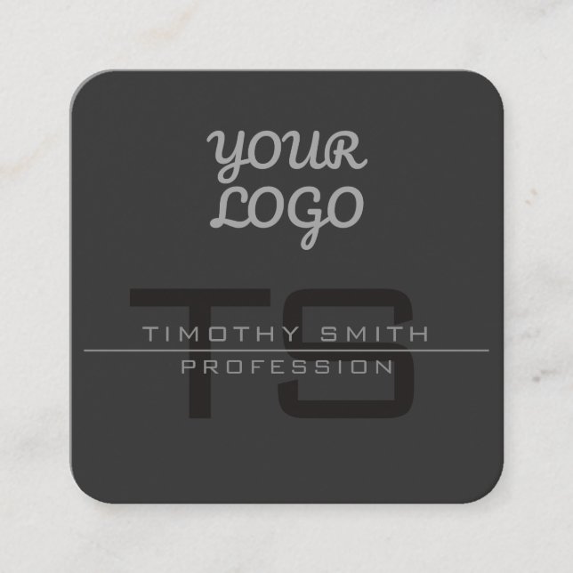 Your Logo & QR code Modern Elegant Dark Gray Square Business Card (Front)