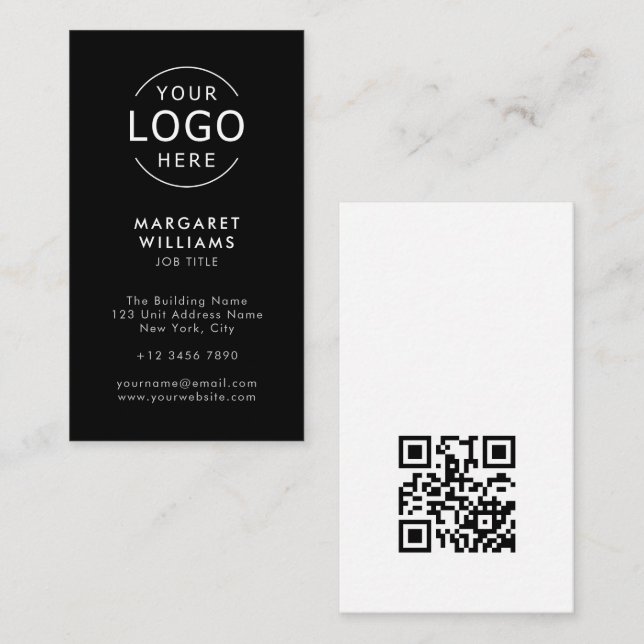 Your Logo QR Code Modern Minimalist Professional Business Card (Front/Back)