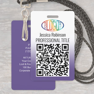 Your Logo, QR Code, Name and Title Purple Gradient Badge