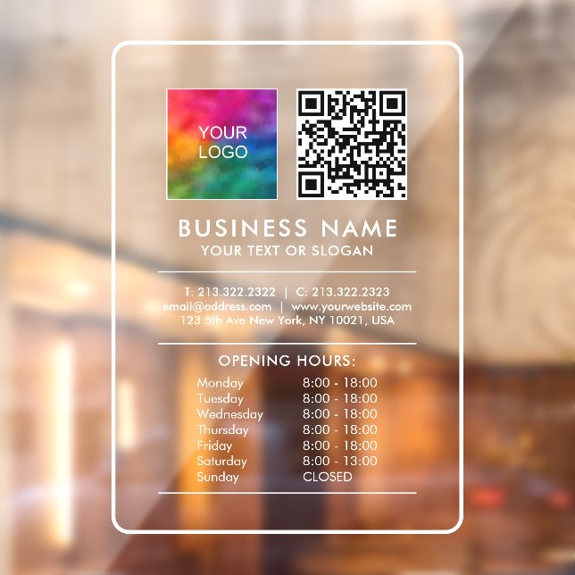Your Logo QR Code Opening Hours Open Closed Window Cling (Sheet 2)