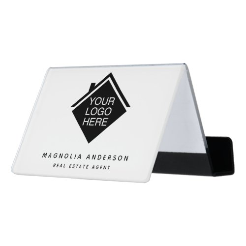 Your Logo Real Estate Modern Minimalist Desk Business Card Holder
