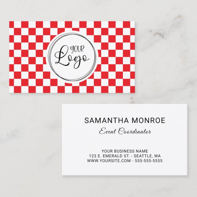 Your Logo Red and White Checkerboard Business Card (Front/Back)
