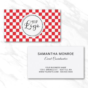 Your Logo Red and White Checkerboard Business Card