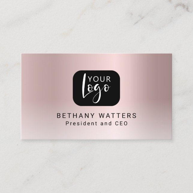 Your Logo Rose Gold Blush Metallic Chic Modern Business Card (Front)