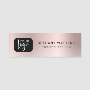 Your Logo Rose Gold Blush Metallic Chic Modern Name Tag