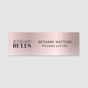 Your Logo Rose Gold Blush Metallic Chic Modern Name Tag