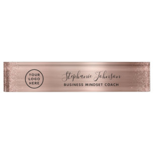 Your Logo Rose Gold Metallic Glitter Boss Lady Des Desk Name Plate