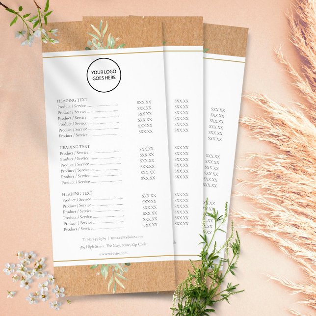 Your Logo Rustic Greenery Salon Service Menu (Creator Uploaded)