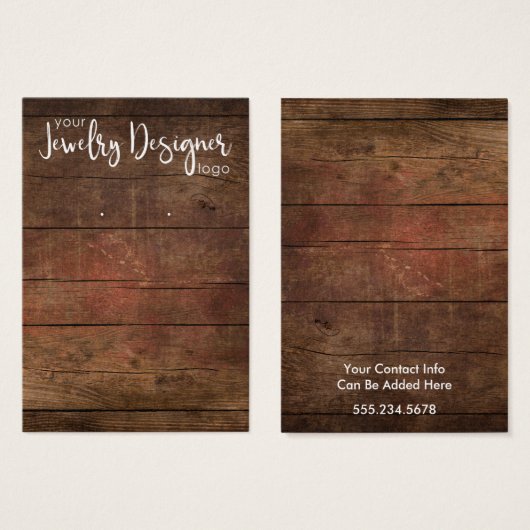 Your Logo Rustic Wood Earring Holder Card (Front & Back)