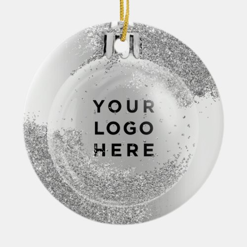 Your Logo Silver Glitter Drips Christmas Ball Ceramic Ornament