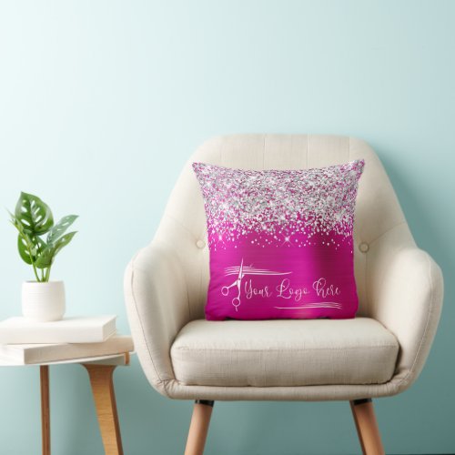 Your Logo Silver Glitter Hot Pink Glam Throw Pillow