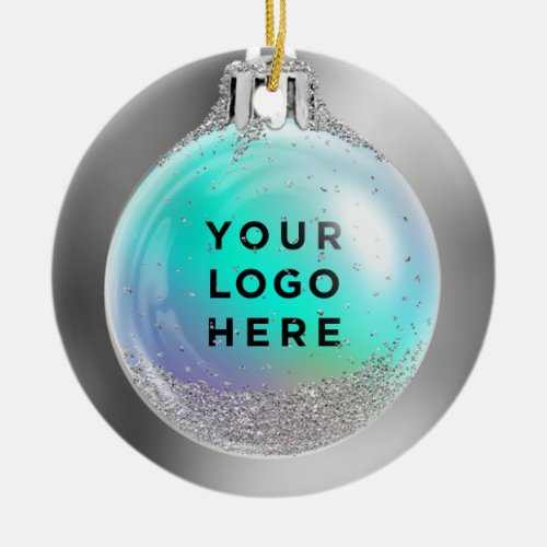 Your Logo Silver Holographic Christmas Ball Custom Ceramic Ornament