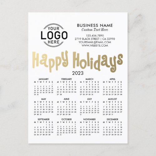 Your Logo Simple Calendar 2023 Business Gold Happy Holiday Postcard