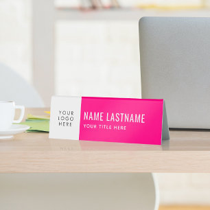 Your Logo Simple Clean Hot Pink White Name Title Table Tent