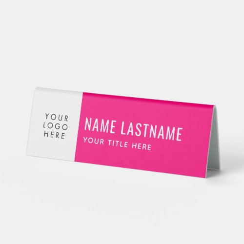 Your Logo Simple Clean Hot Pink White Name Title Table Tent Sign