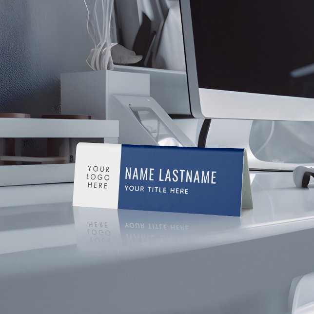 Your Logo Simple Clean Navy Blue White Name Title Table Tent (Creator Uploaded)