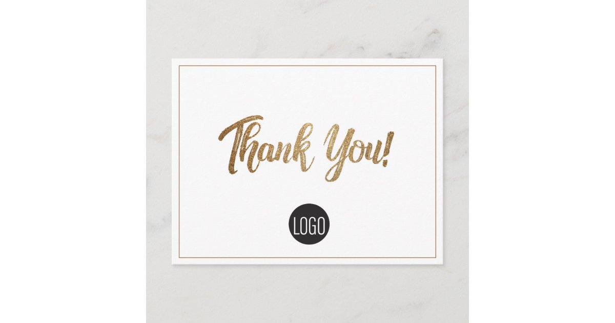 Your Logo Simple Company Custom Gold Thank you Postcard | Zazzle