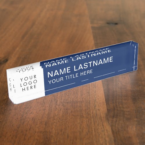 Your Logo Simple Modern Big Fonts Navy Blue White Desk Name Plate