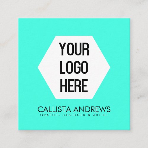 Your Logo Simple Modern Neon Aqua Black Typography Square Business Card