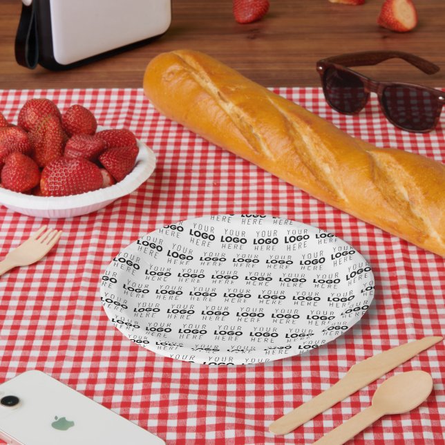 Your Logo Simple Repeating Diagonal Pattern Paper Plates (Picnic)